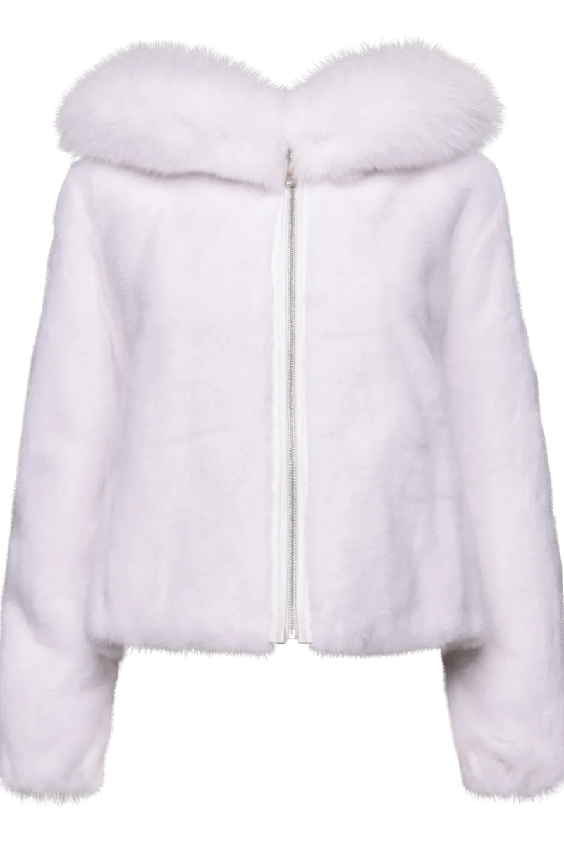 Clearance Hooded Arctic Mink Fur Parka - Shadow Fox Trim Women Fur Jackets