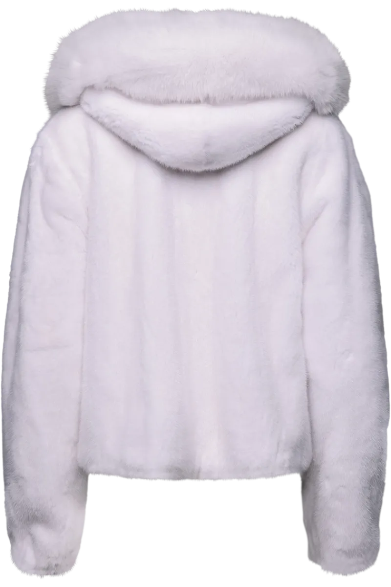 Clearance Hooded Arctic Mink Fur Parka - Shadow Fox Trim Women Fur Jackets