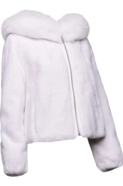 Clearance Hooded Arctic Mink Fur Parka - Shadow Fox Trim Women Fur Jackets
