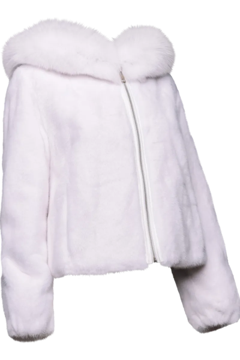 Clearance Hooded Arctic Mink Fur Parka - Shadow Fox Trim Women Fur Jackets