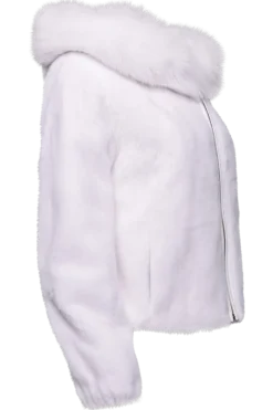 Clearance Hooded Arctic Mink Fur Parka - Shadow Fox Trim Women Fur Jackets