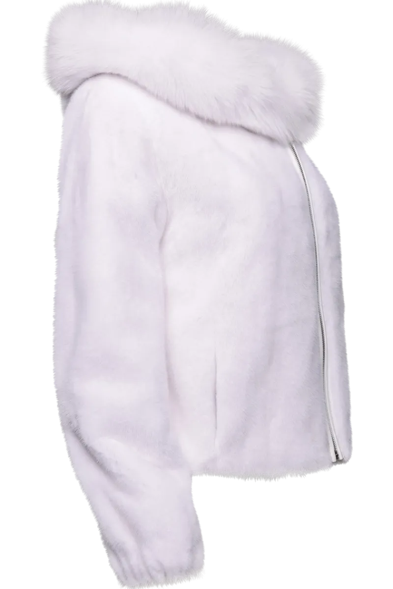 Clearance Hooded Arctic Mink Fur Parka - Shadow Fox Trim Women Fur Jackets