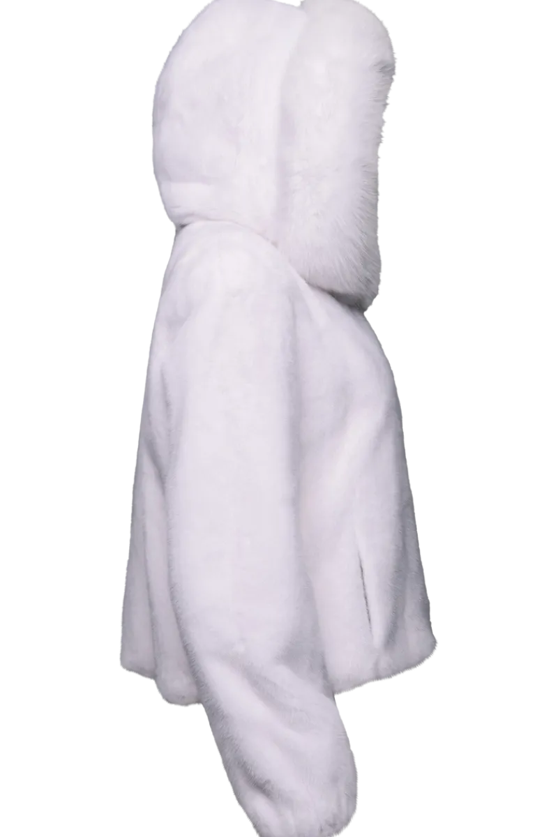 Clearance Hooded Arctic Mink Fur Parka - Shadow Fox Trim Women Fur Jackets