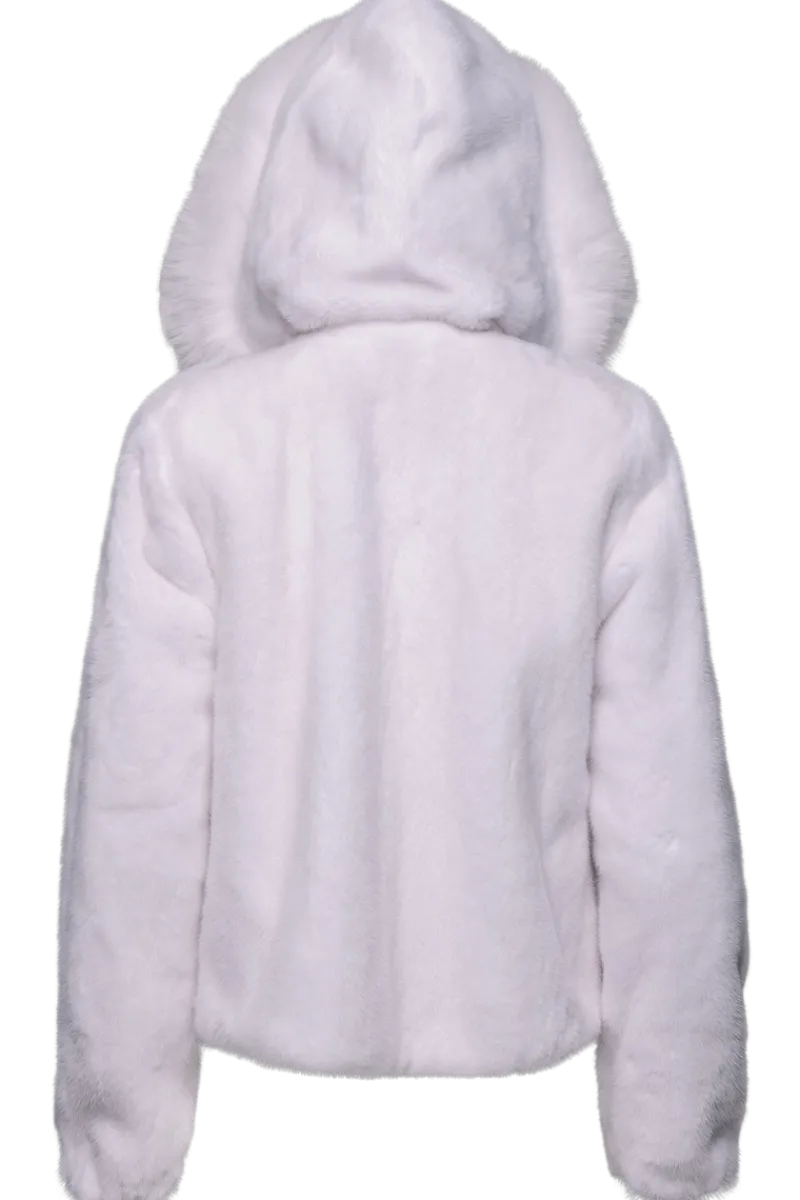 Clearance Hooded Arctic Mink Fur Parka - Shadow Fox Trim Women Fur Jackets
