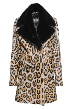 Sale Funny Girl Leopard Print Mid Length Kidskin Fur Coat - Removeable Mink Wing Collar Women Fur Coats