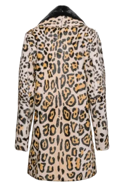 Sale Funny Girl Leopard Print Mid Length Kidskin Fur Coat - Removeable Mink Wing Collar Women Fur Coats