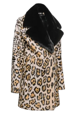 Sale Funny Girl Leopard Print Mid Length Kidskin Fur Coat - Removeable Mink Wing Collar Women Fur Coats