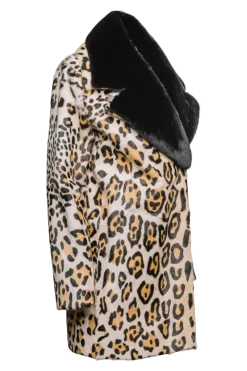 Sale Funny Girl Leopard Print Mid Length Kidskin Fur Coat - Removeable Mink Wing Collar Women Fur Coats
