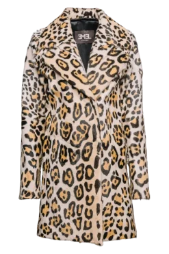 Sale Funny Girl Leopard Print Mid Length Kidskin Fur Coat - Removeable Mink Wing Collar Women Fur Coats