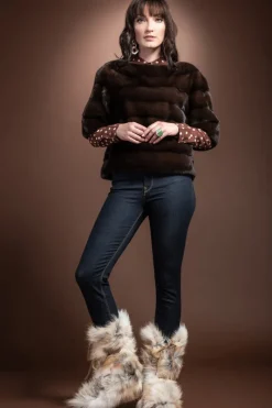 Hot Gilda Fox Fur Boots - Gold Women Boots & Handbags