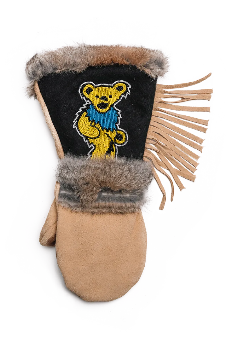 Sale Grateful Dead Yellow Dancing Bear Long Cuff Mittens Women Gloves|Rex Rabbit
