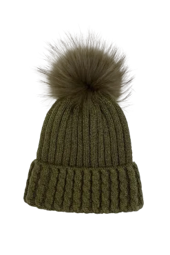 Greta Wool Hat with Detachable Fox Fur Pompom Women Hats|Fox