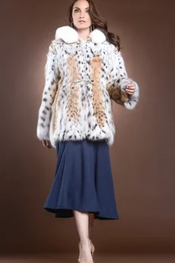 Best Hooded American Lynx and Fox Anorak Fur Jacket Women Fur Jackets