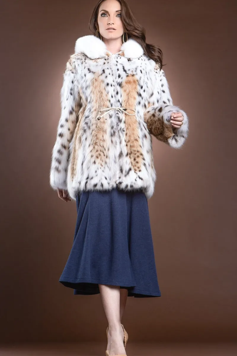 Best Hooded American Lynx and Fox Anorak Fur Jacket Women Fur Jackets