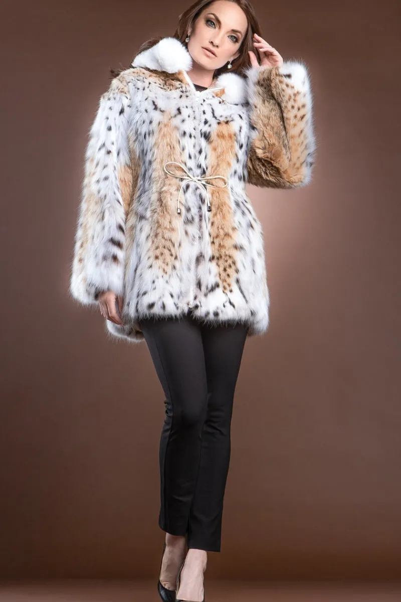 Best Hooded American Lynx and Fox Anorak Fur Jacket Women Fur Jackets