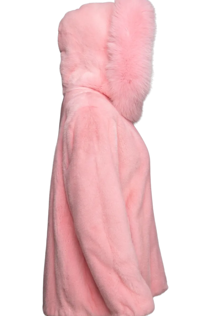 Best Hooded Bubble Gum Mink & Fox Fur Parka Women Mink|Fur Jackets