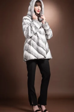 Hot Hooded Chevron Mink Fur Jacket Women Fur Jackets