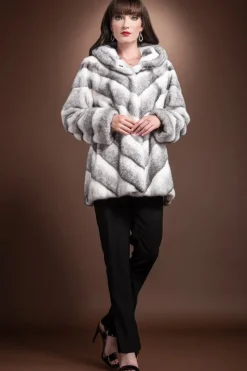 Hot Hooded Chevron Mink Fur Jacket Women Fur Jackets