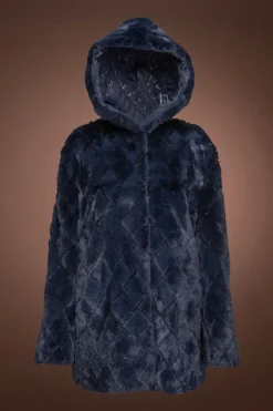 New Hooded Diamond Pattern Mink Fur Jacket Women Fur Jackets