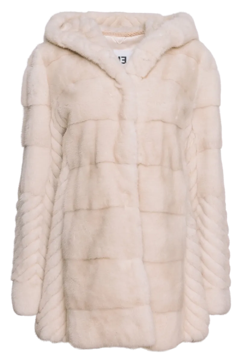 Hot Hooded Horizontal & Chevron Mink Fur Jacket Women Fur Jackets