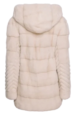 Hot Hooded Horizontal & Chevron Mink Fur Jacket Women Fur Jackets