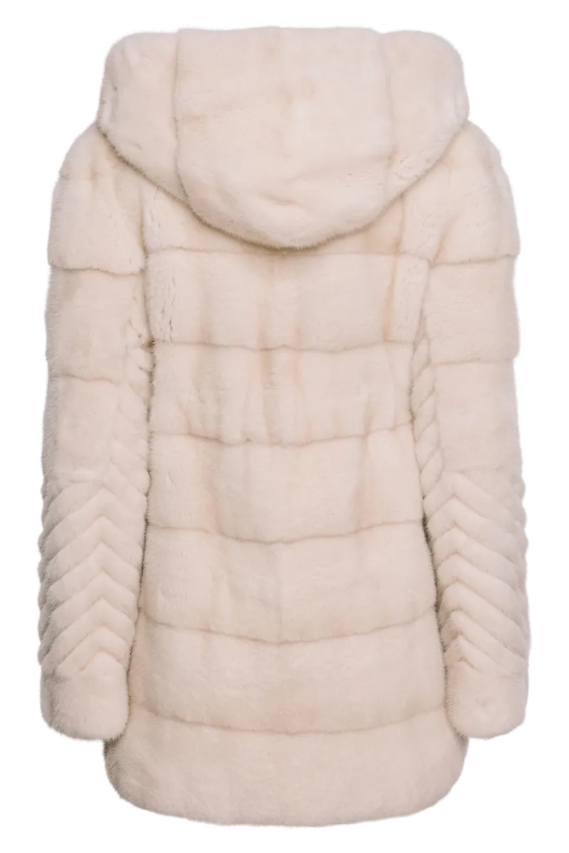 Hot Hooded Horizontal & Chevron Mink Fur Jacket Women Fur Jackets