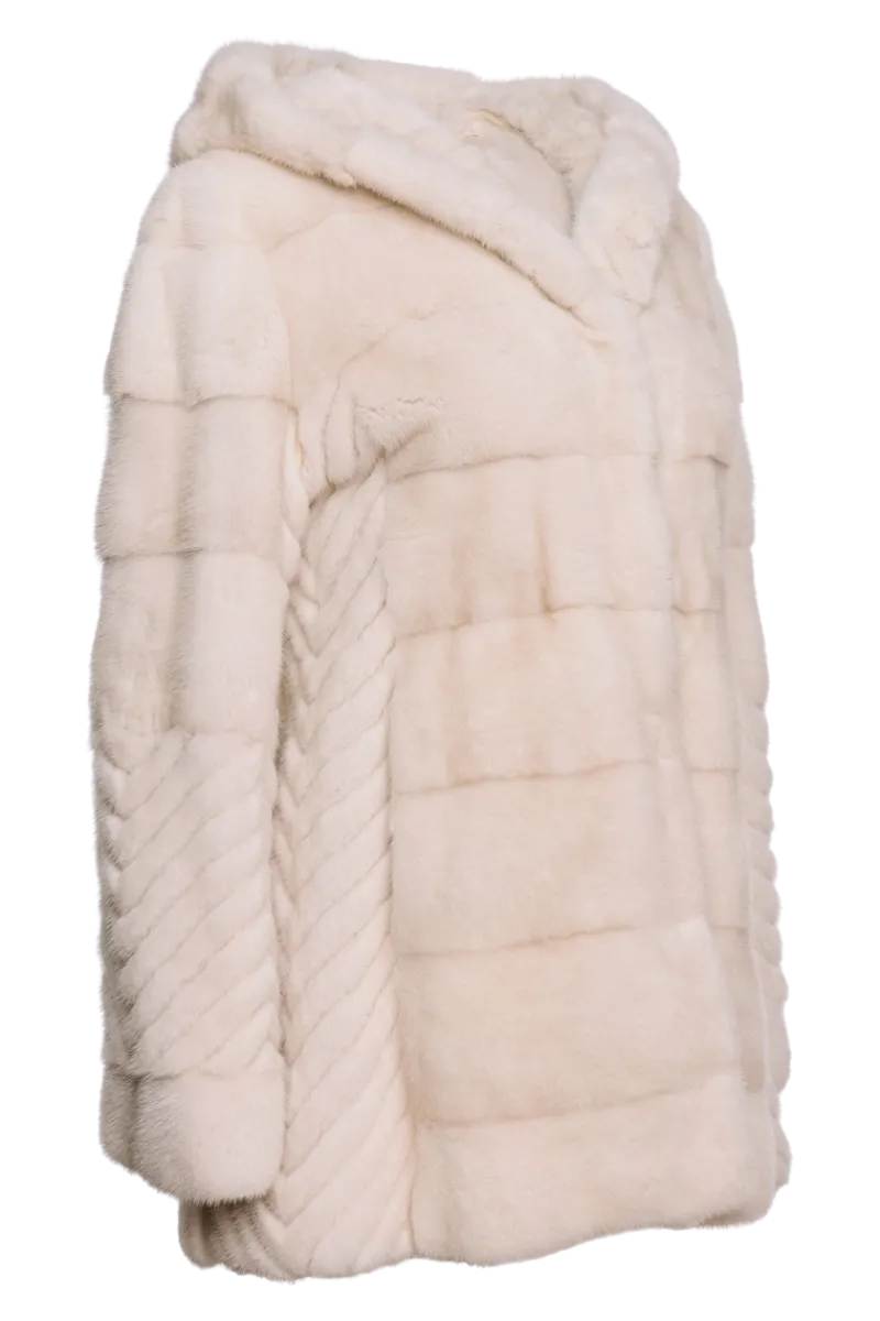 Hot Hooded Horizontal & Chevron Mink Fur Jacket Women Fur Jackets