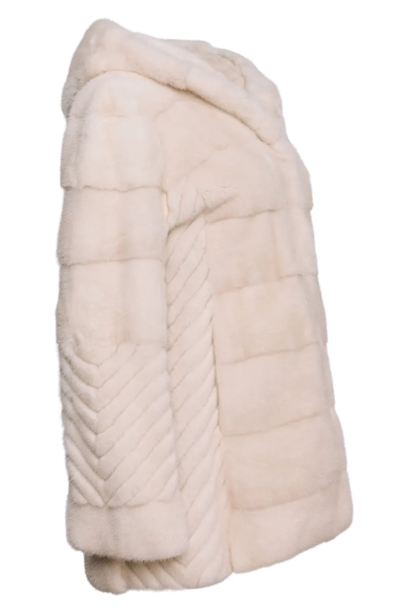 Hot Hooded Horizontal & Chevron Mink Fur Jacket Women Fur Jackets