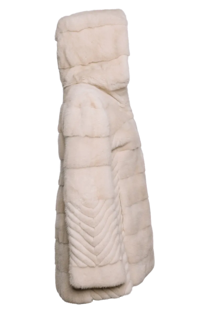 Hot Hooded Horizontal & Chevron Mink Fur Jacket Women Fur Jackets