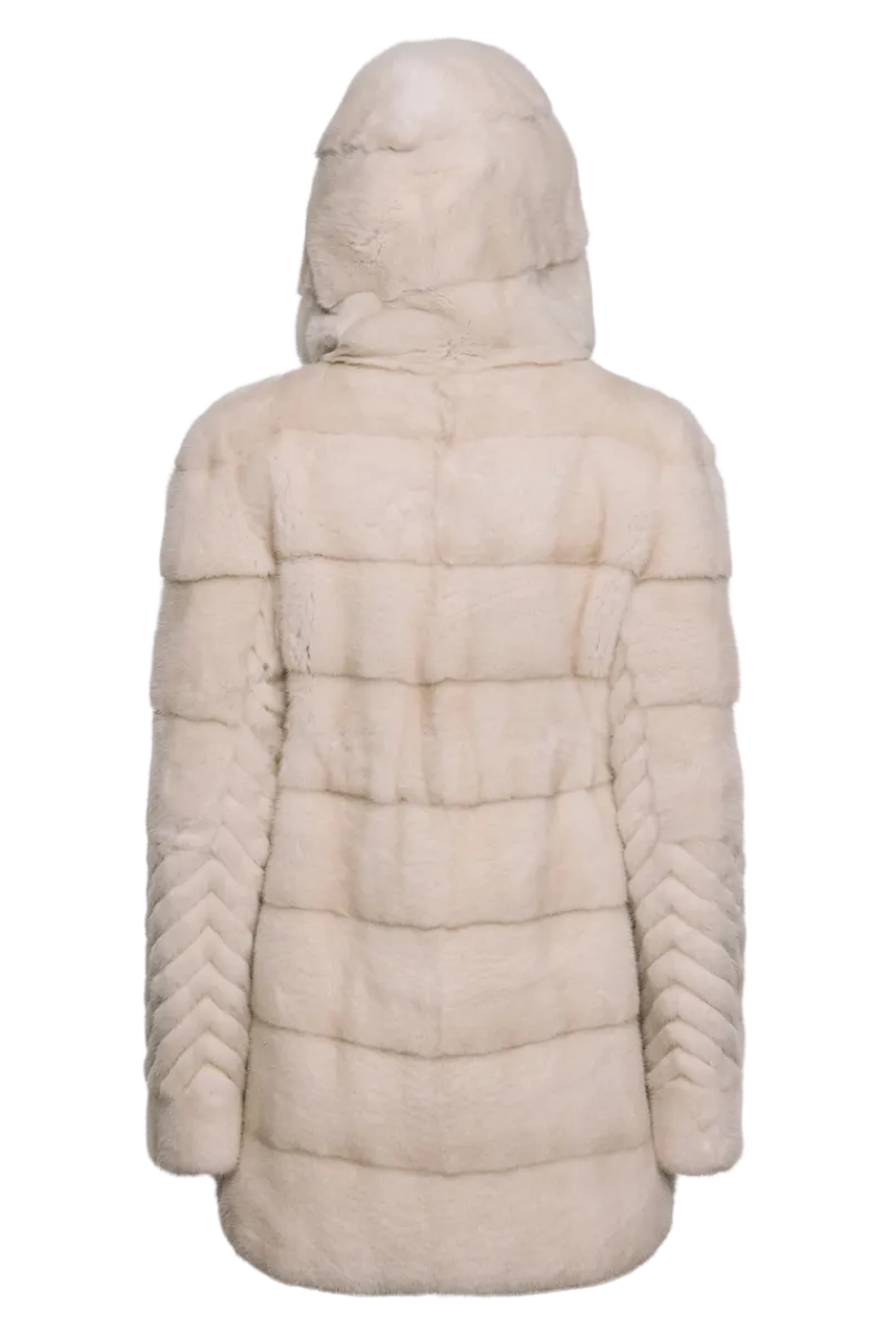 Hot Hooded Horizontal & Chevron Mink Fur Jacket Women Fur Jackets