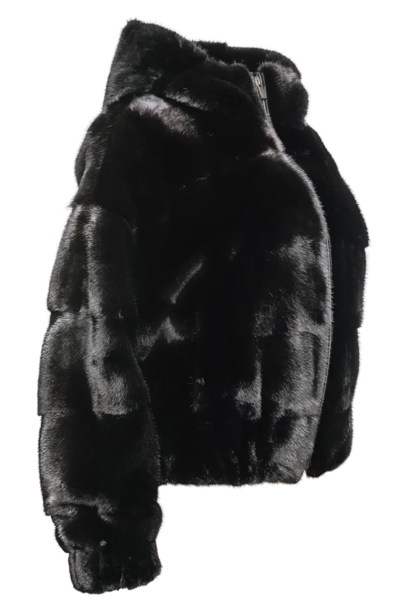 Online Hooded Horizontal Mink Fur Bomber Jacket Women Fur Jackets