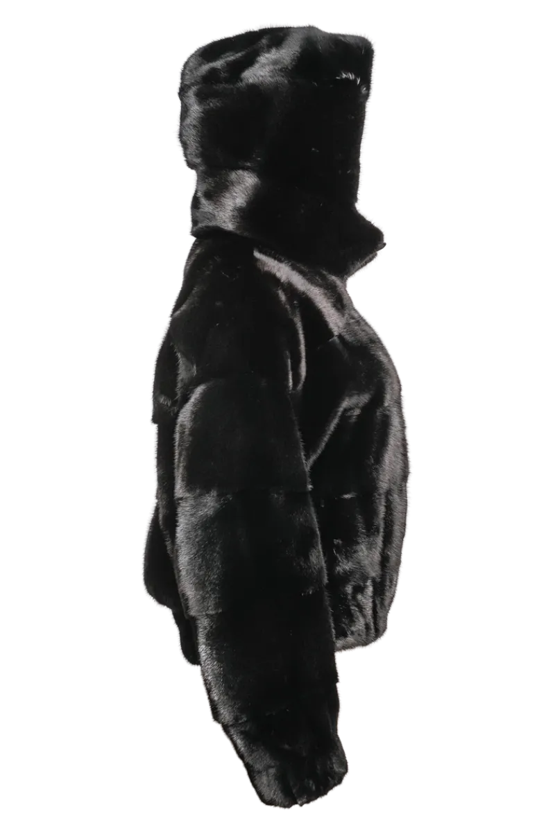 Online Hooded Horizontal Mink Fur Bomber Jacket Women Fur Jackets