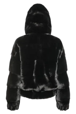 Online Hooded Horizontal Mink Fur Bomber Jacket Women Fur Jackets