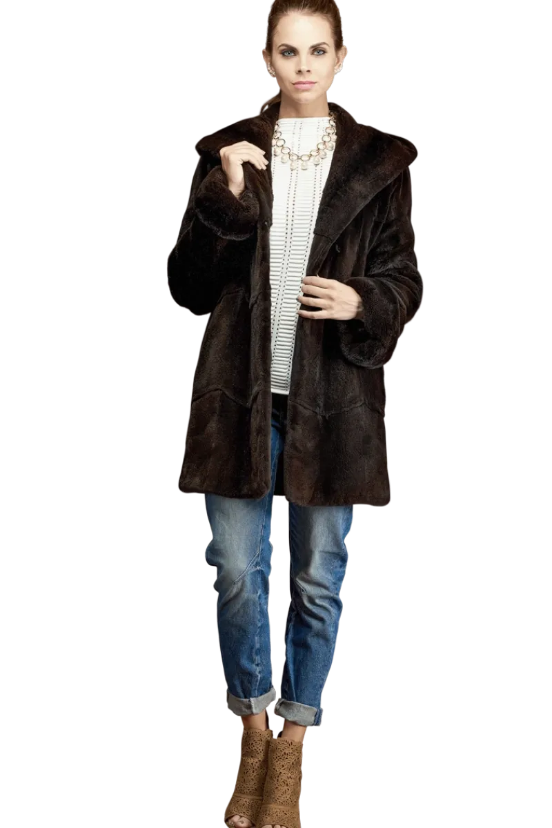 Sale Hooded Plucked Mink Fur Jacket Women Fur Jackets