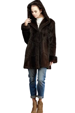 Sale Hooded Plucked Mink Fur Jacket Women Fur Jackets