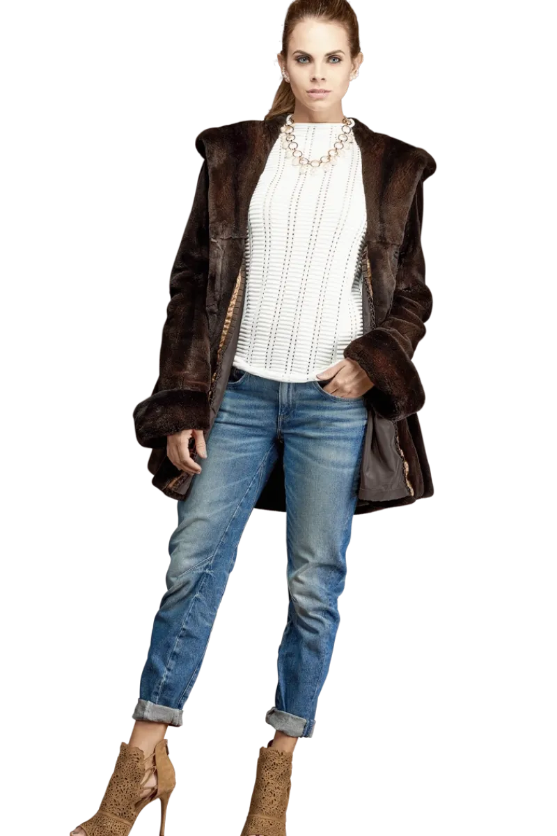 Sale Hooded Plucked Mink Fur Jacket Women Fur Jackets