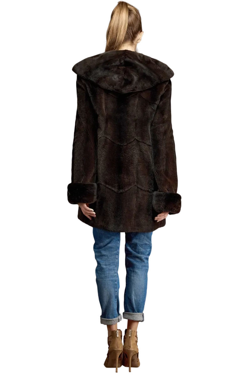 Sale Hooded Plucked Mink Fur Jacket Women Fur Jackets