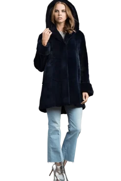 Sale Hooded Plucked Mink Fur Jacket Women Fur Jackets