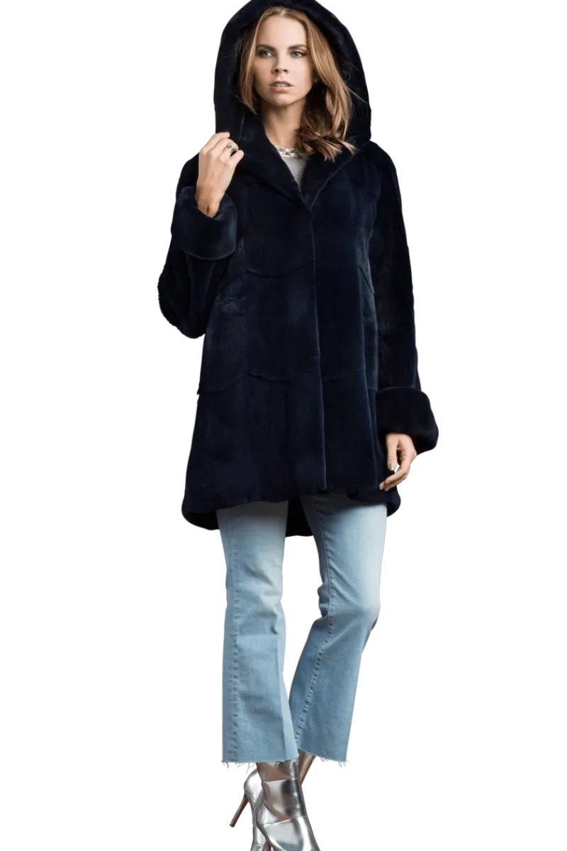 Sale Hooded Plucked Mink Fur Jacket Women Fur Jackets