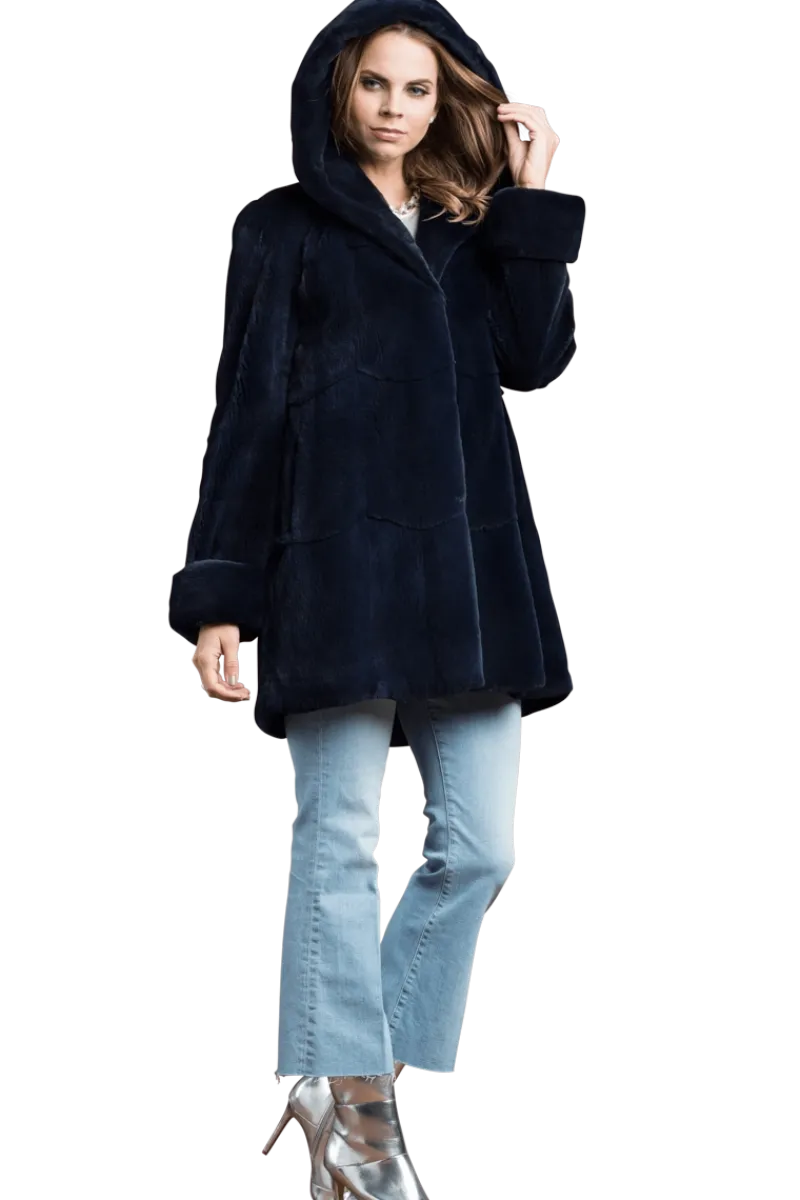 Sale Hooded Plucked Mink Fur Jacket Women Fur Jackets
