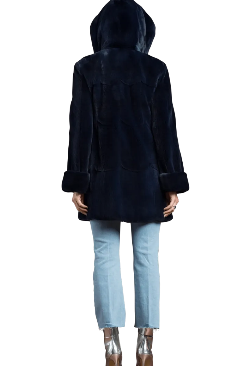 Sale Hooded Plucked Mink Fur Jacket Women Fur Jackets