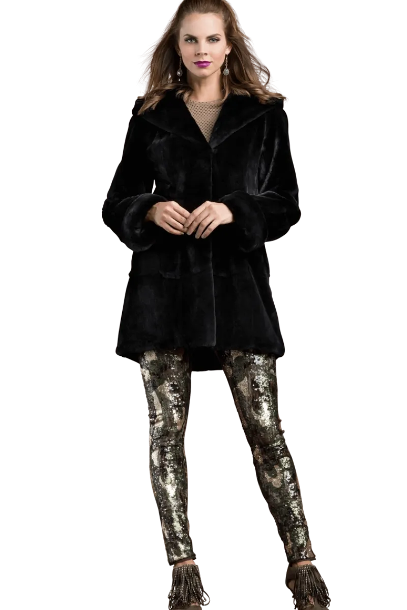 Sale Hooded Plucked Mink Fur Jacket Women Fur Jackets