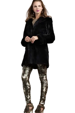 Sale Hooded Plucked Mink Fur Jacket Women Fur Jackets