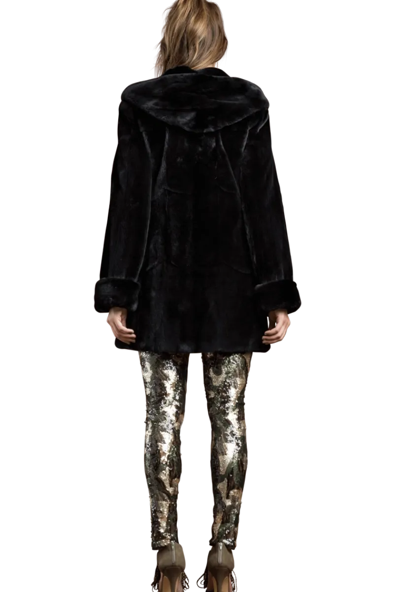 Sale Hooded Plucked Mink Fur Jacket Women Fur Jackets