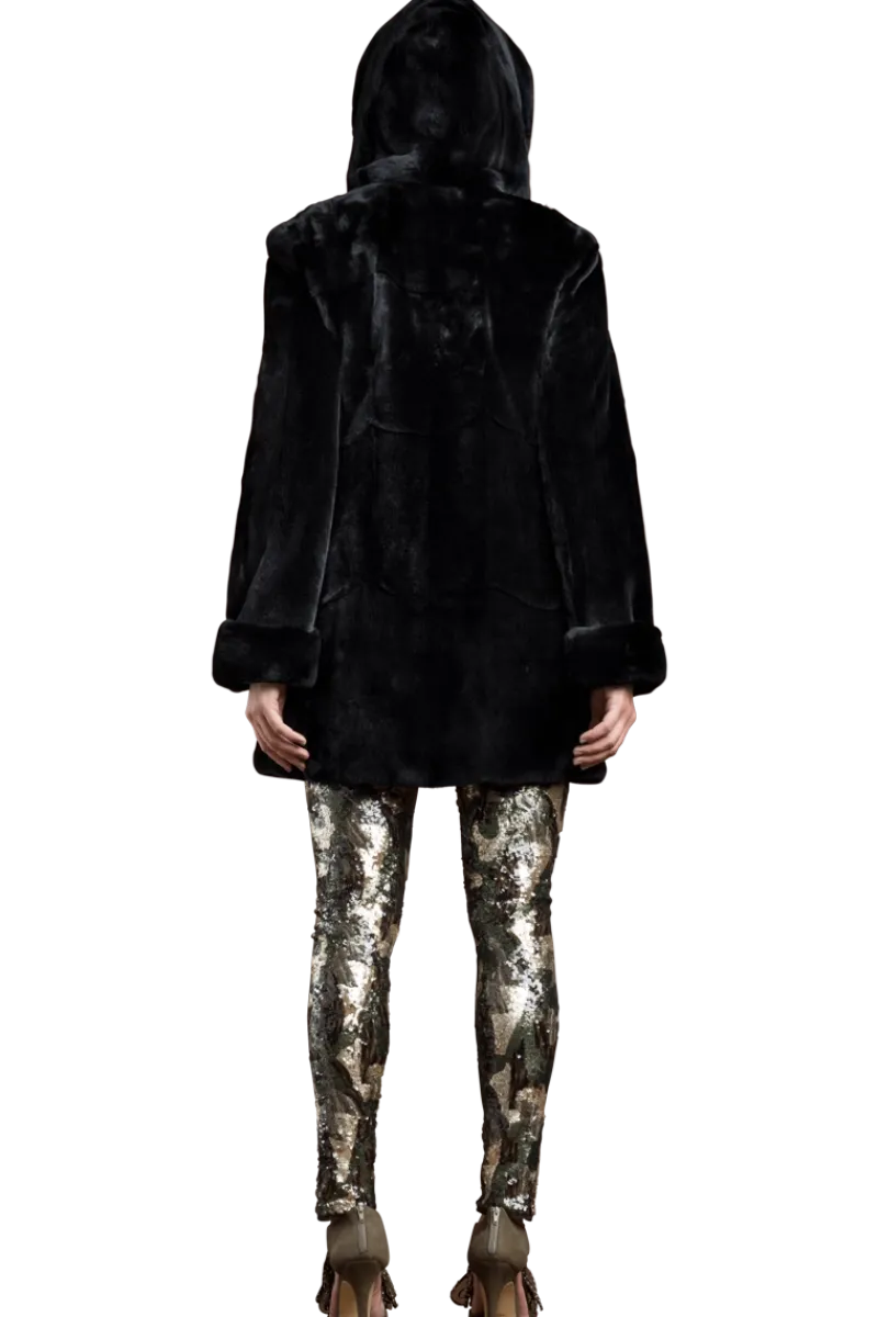 Sale Hooded Plucked Mink Fur Jacket Women Fur Jackets