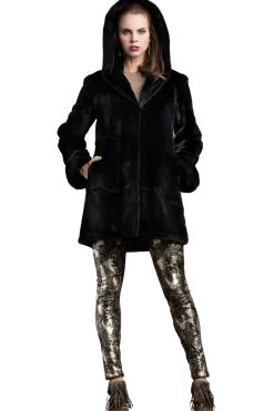 Sale Hooded Plucked Mink Fur Jacket Women Fur Jackets