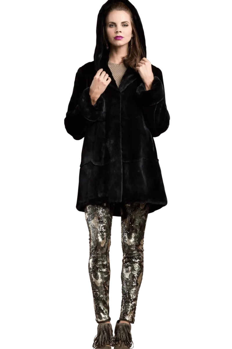 Sale Hooded Plucked Mink Fur Jacket Women Fur Jackets