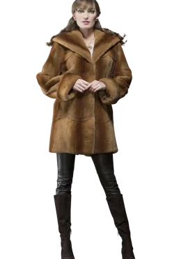 Sale Hooded Plucked Mink Fur Jacket Women Fur Jackets