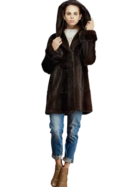 Sale Hooded Plucked Mink Fur Jacket Women Fur Jackets