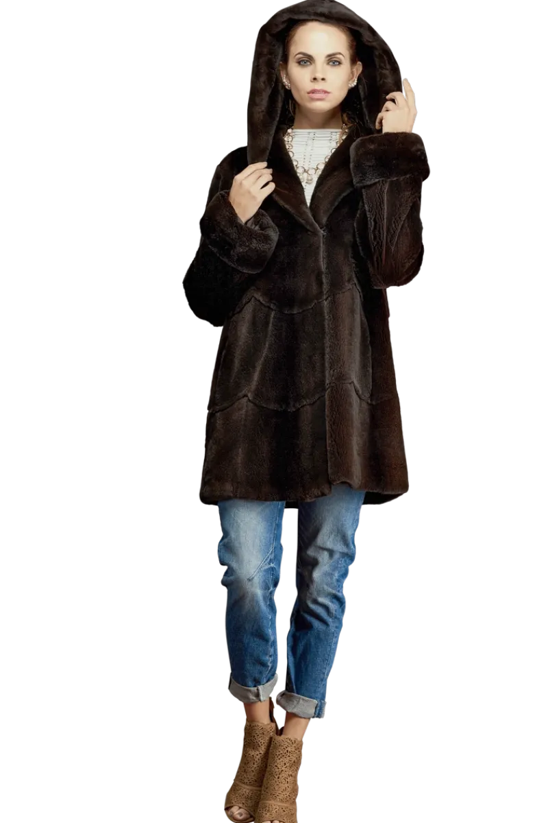 Sale Hooded Plucked Mink Fur Jacket Women Fur Jackets